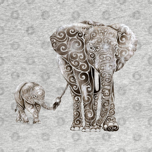 Swirly Elephant Family by VectorInk